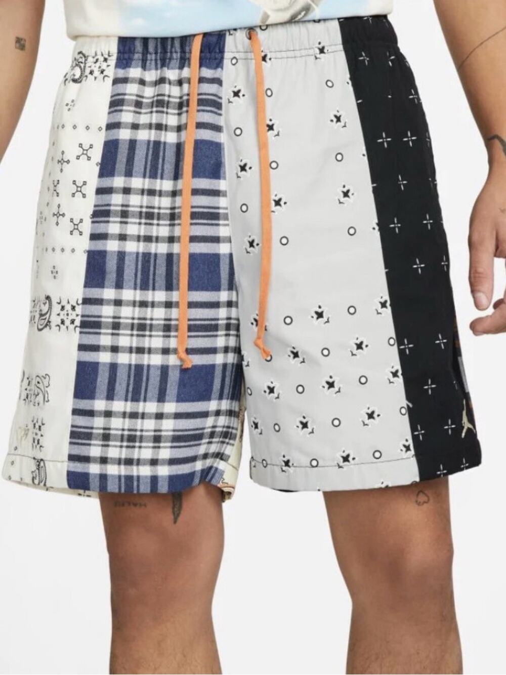AIR JORDAN Cashew Plaid Streetwear Patchwork Multi-Panel Drawstring Shorts XXL